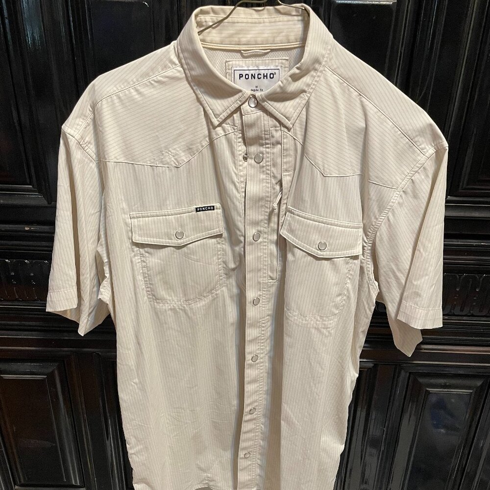 Poncho Mens Light Brown Stripe Short Sleeve Mens M